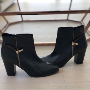Black Leather Riley: Side-Zip Detail Ankle Booties